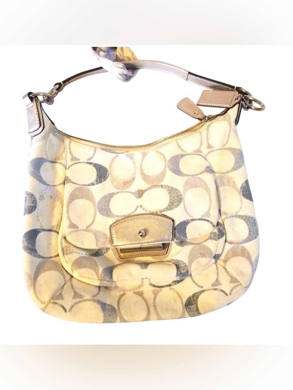 COACH Kristin Embellished Sequin Signature Satchel Bag Purse Hangtag Coach Scarf